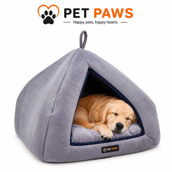  Cozy Velvet Pyramid Pet Hut with Reversible Cushion