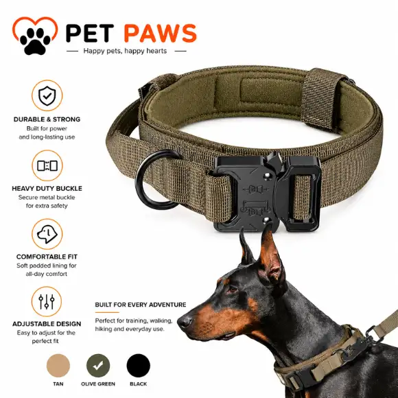 Premium Tactical Nylon Dog Collar with Control Handle & Heavy-Duty Metal Buckle