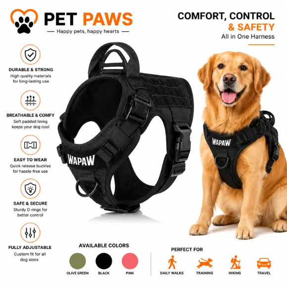  Adjustable No-Pull Tactical Dog Harness – Durable Outdoor Training Vest for Large Dogs