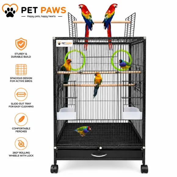 Spacious Rolling Bird Cage for Small & Medium Birds