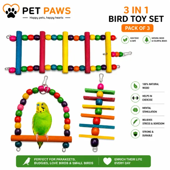 Interactive Bamboo Hanging Bird Toy & Climbing Set