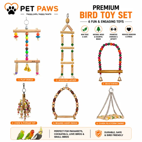 Hanging Bird Swing & Chew Toy for Parakeets, Cockatiels & Small Birds