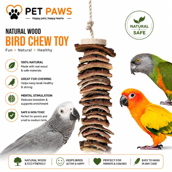 Natural Wooden Enrichment Chew Toy for Parrots & Cockatoos
