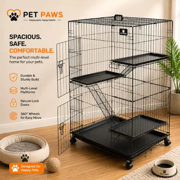Multi-Level Spacious Small Pet Enclosure with Platforms & Removable Tray