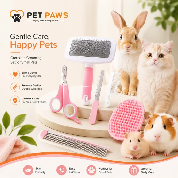  Premium Self-Cleaning Slicker Grooming Brush for Small Pets & Fur Control