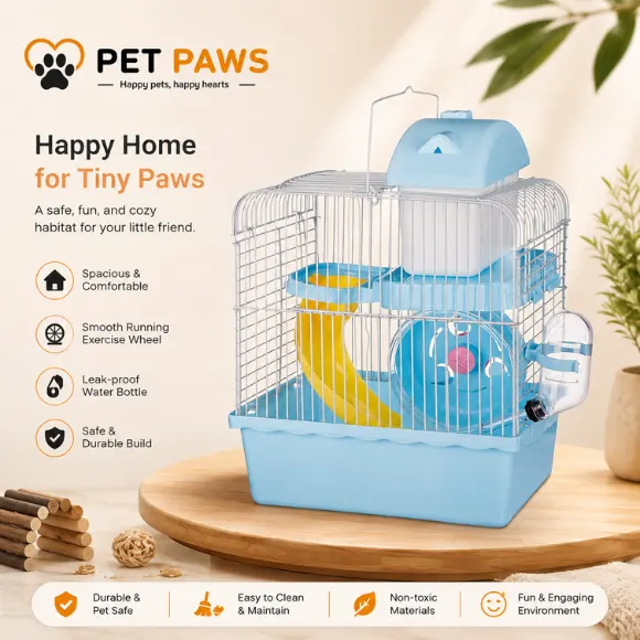 Premium Multi-Level Hamster Playhouse Cage with Exercise Wheel, Slide & Feeding Accessories for Small Pets